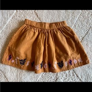 Garnet Hill Kids- Floral embroidered cotton skirt - mustard color - size s (4-5)